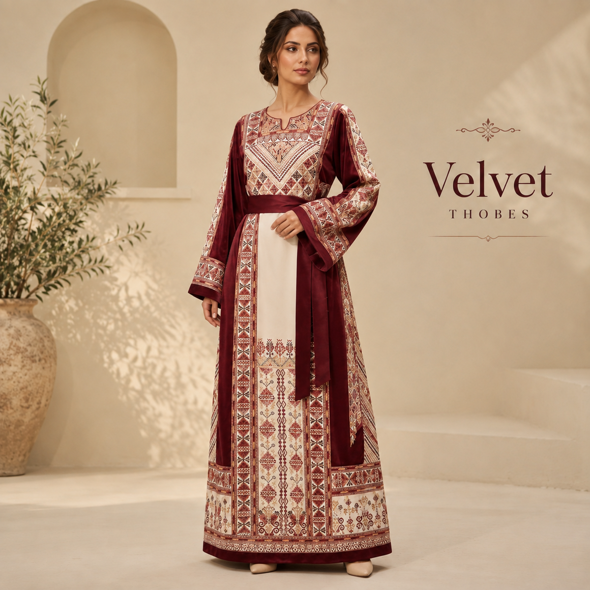 Burgundy Ivory Heritage Thobe