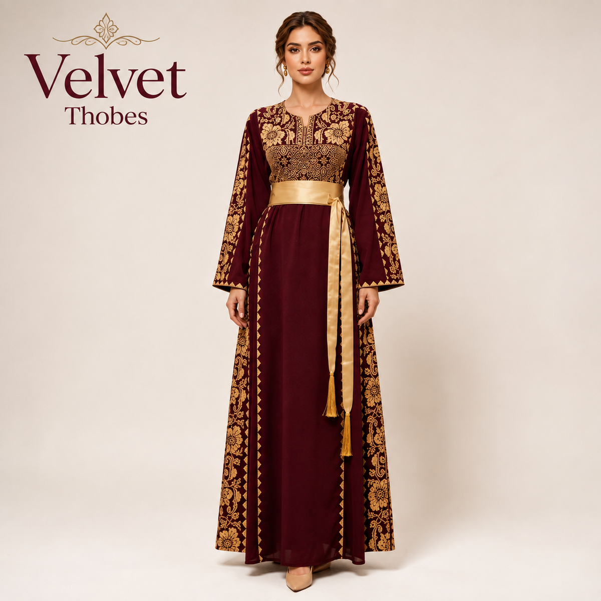 Royal Burgundy Gold Thobe