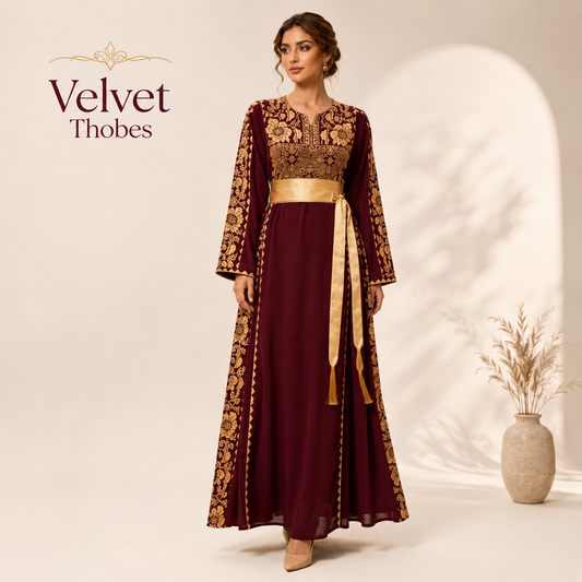Royal Burgundy Gold Thobe