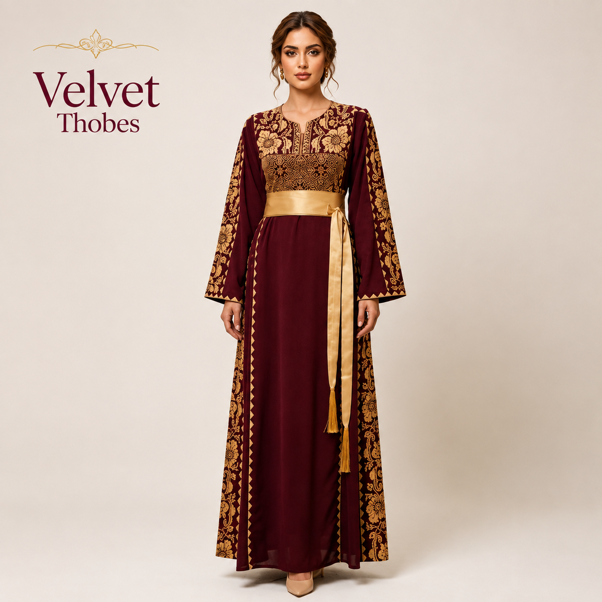 Royal Burgundy Gold Thobe