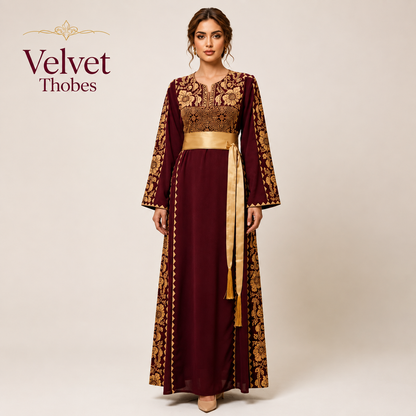 Royal Burgundy Gold Thobe