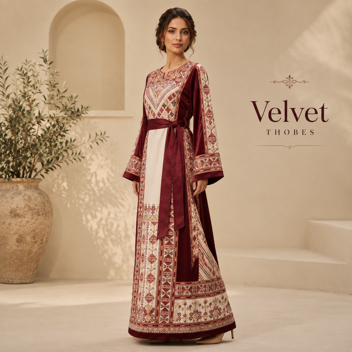Burgundy Ivory Heritage Thobe
