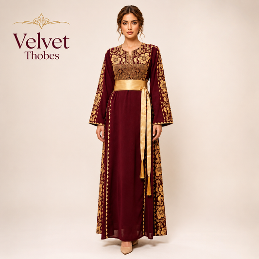 Royal Burgundy Gold Thobe
