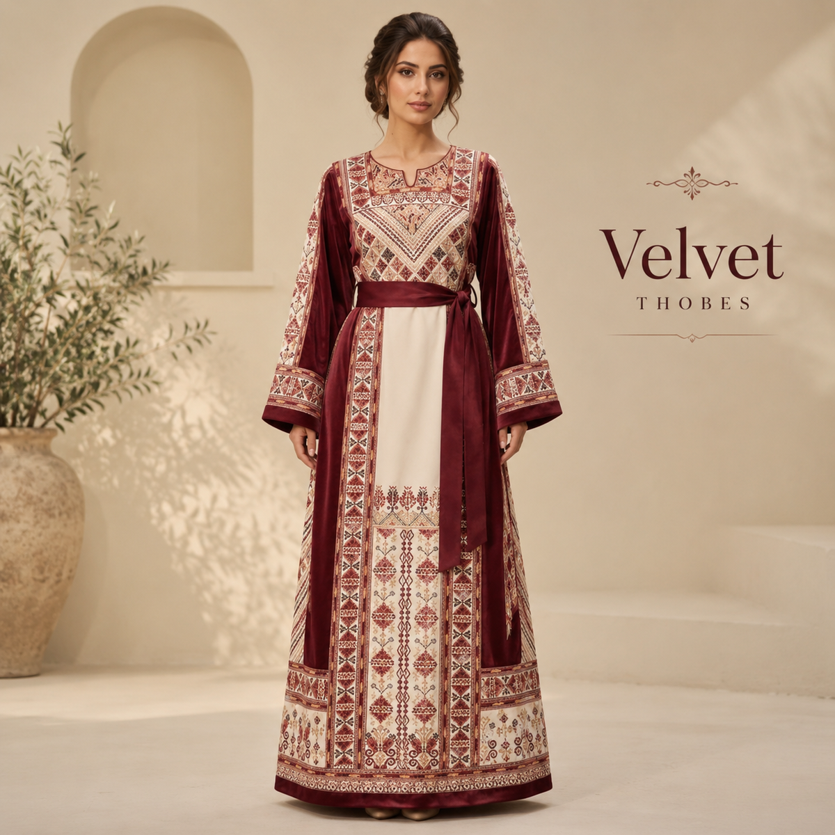 Burgundy Ivory Heritage Thobe