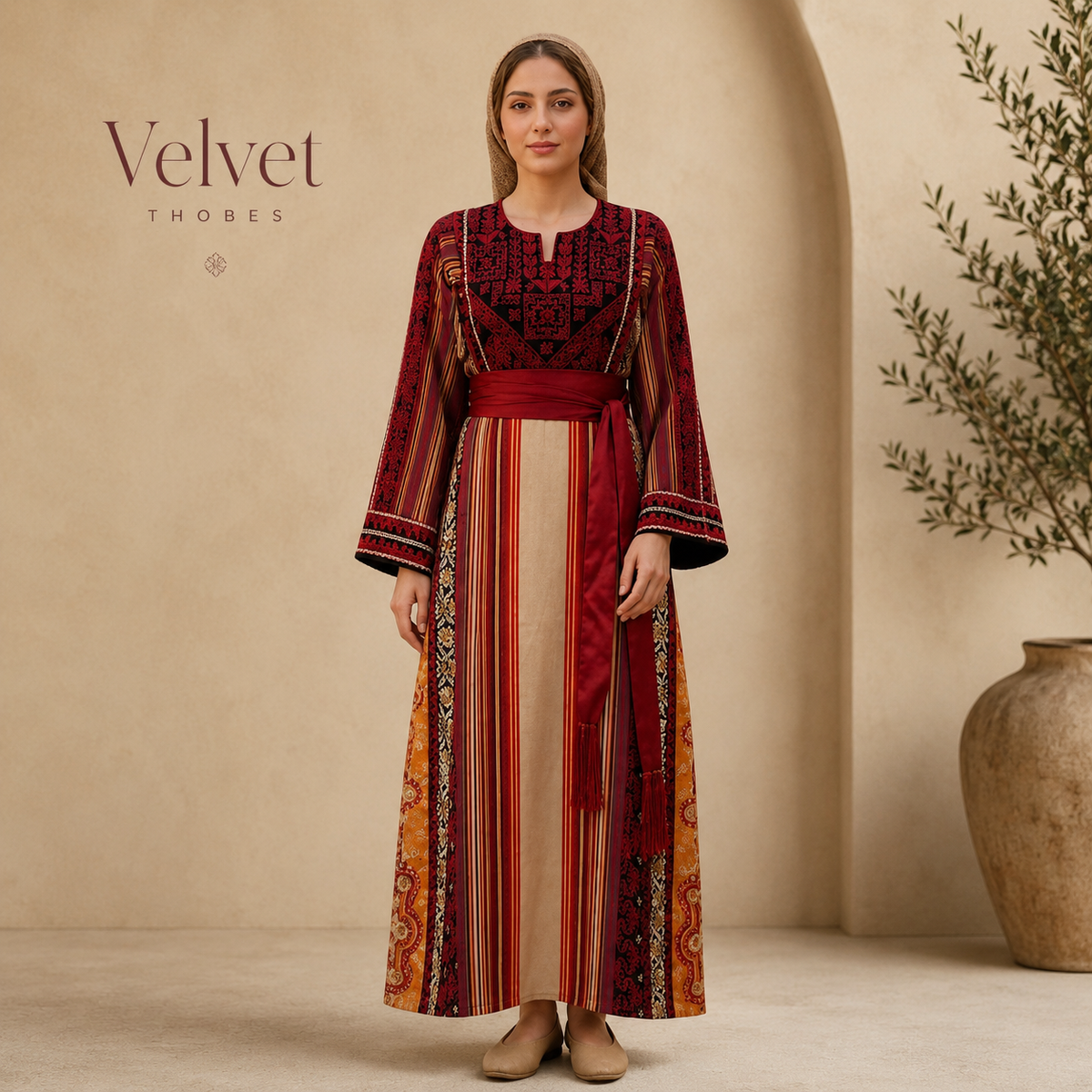 Crimson Heritage Embroidered Thobe